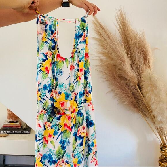 TOMMY BAHAMA White Green Tropical Floral Print Maxi Tank Tie Beachy Dress S - Picture 8 of 10